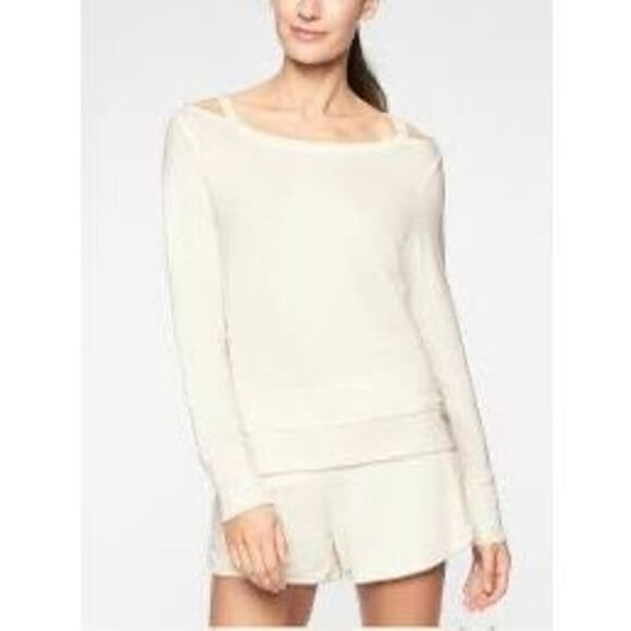 Athleta Cutout Neck Sweatshirt Sea Salt Ivory Modal Size Large TALL Style 352951 - Picture 1 of 9